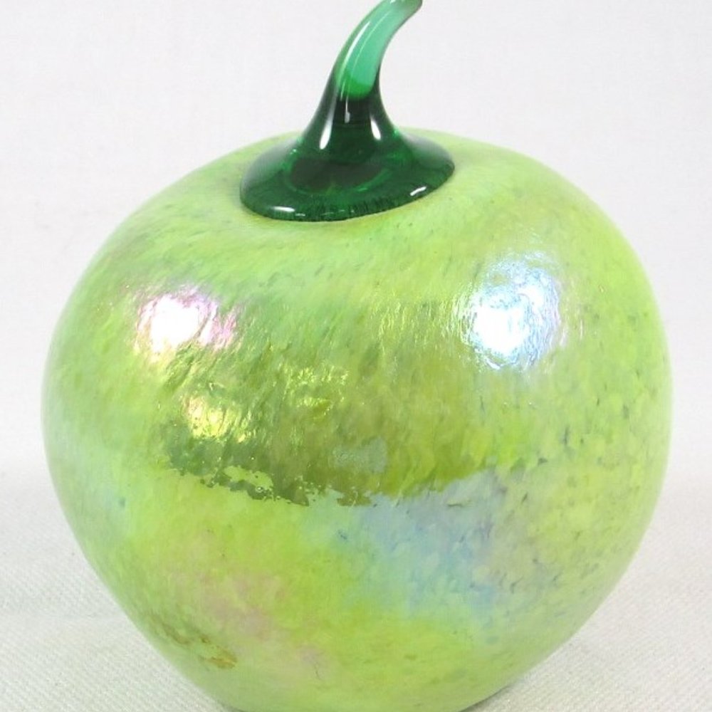 Iridescent Light Green Apple Figurine with Green Glass Stem, Life Size